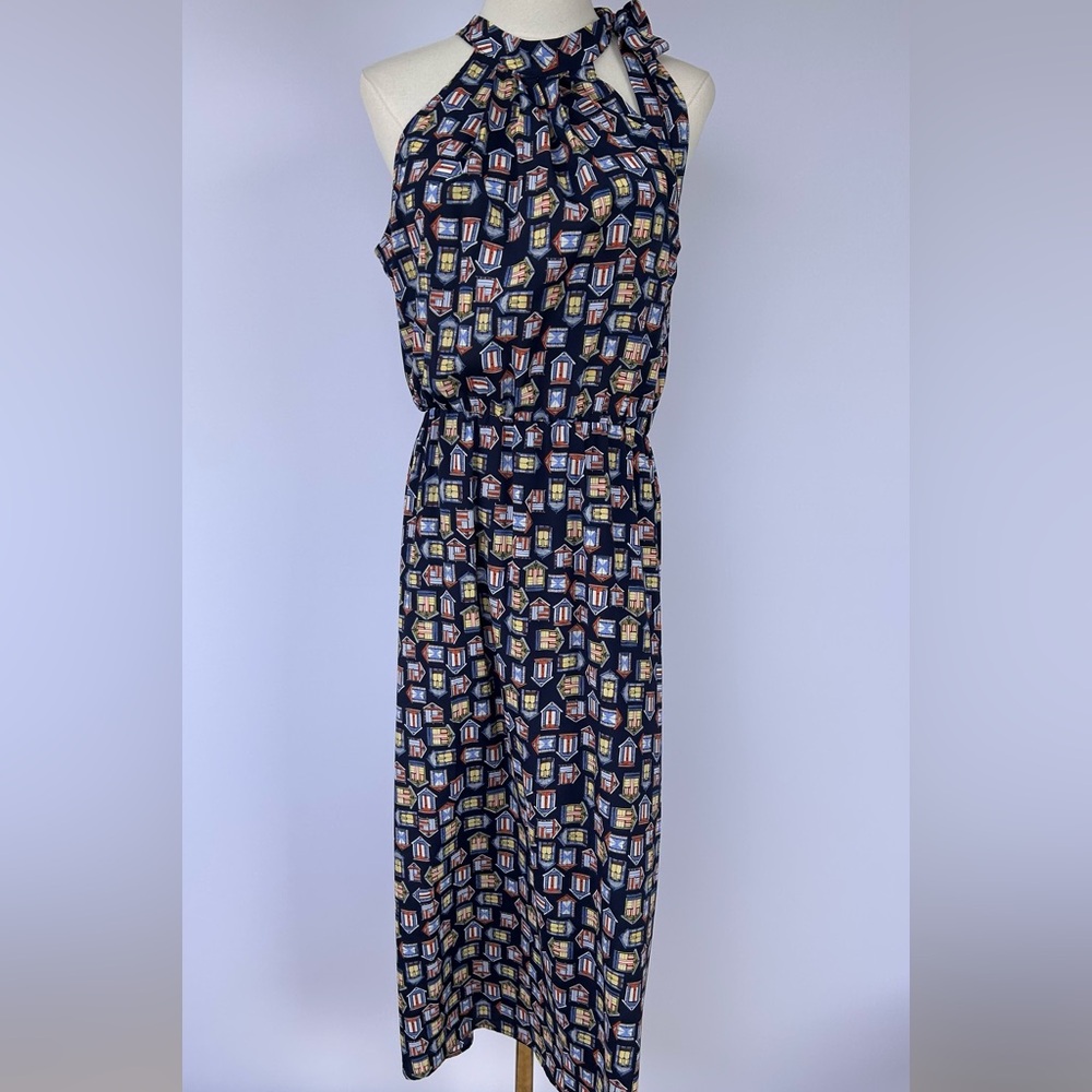 Maison Jules by Anthropologie High Neck Sleeveless Dress Beach Hut Pattern Med